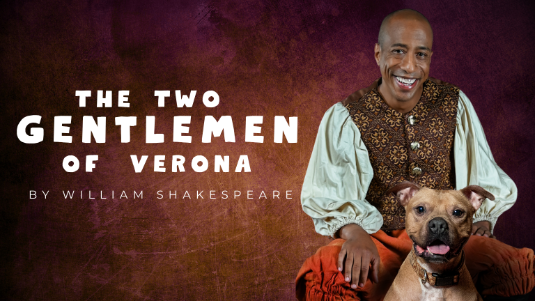 Geoffrey Warren Barnes II as Launce and Maple Patterson as Crab in ASC’s The Two Gentlemen of Verona. Photo by Madison Patterson.