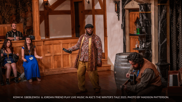 Komi M. Gbeblewou  & Jordan Friend Play Live Music in ASC's The Winter's Tale 2025. Photo by Madison Patterson.