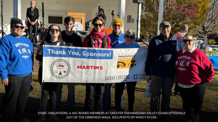 Staff, Volunteers, & ASC Board Members at Greater Shenandoah ValleyCharlottesville Out of the Darkness Walk, 2025.Photo by Nancy Kyler.