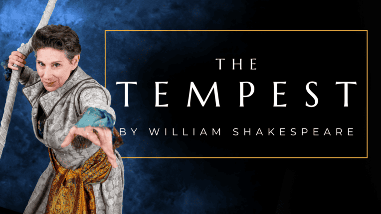 Title Graphic for ASC's The Tempest Featuring Angela Iannone as Prospero. Directed by Doreen Bechtol & Matt Radford Davies. Photo by Madison Patterson.